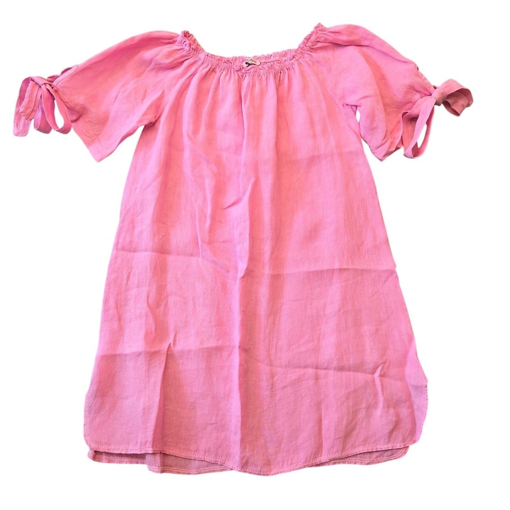 MEO MELI Italy Pink Linen Shift Dress One Size Off Shoulder Boho Lagenlook